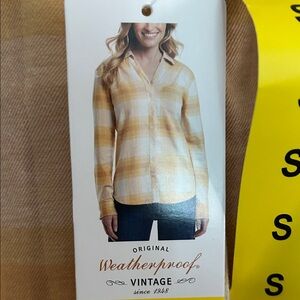 Weatherproof Women's Vintage Yellow and White Plaid Shirt